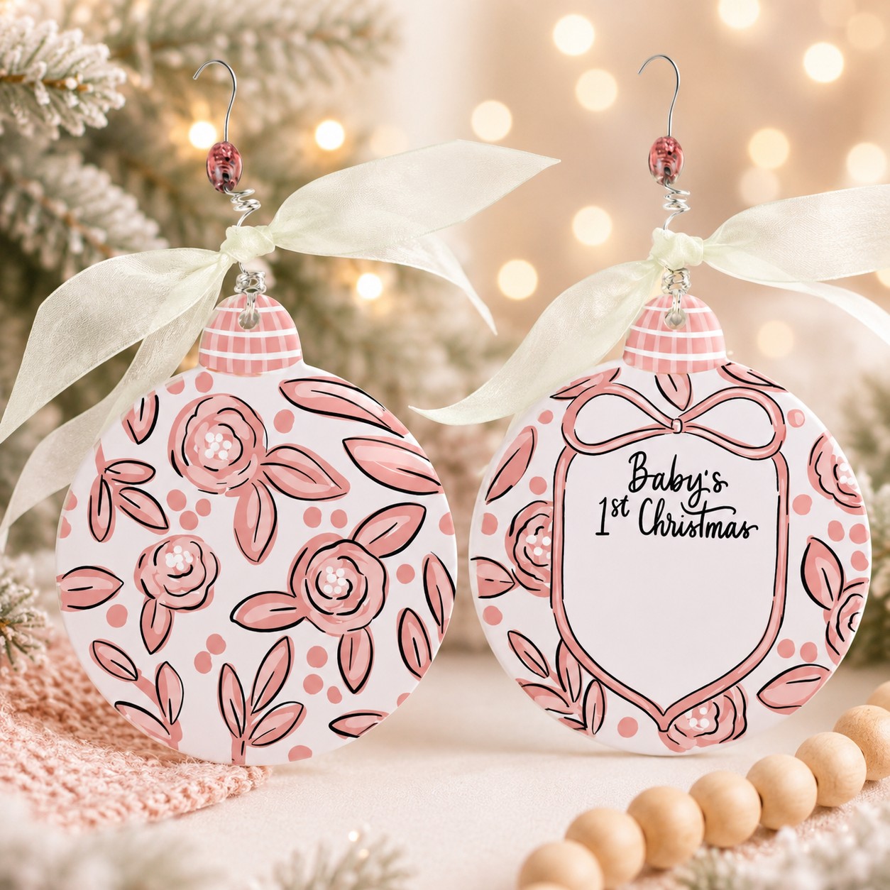 Pink Bow 1st Christmas Ornament